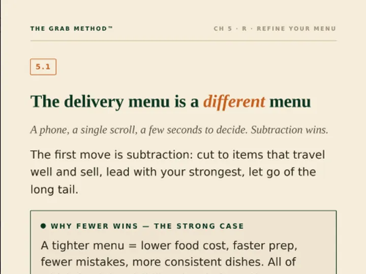 A page from The Grab Method on how to refine your delivery menu